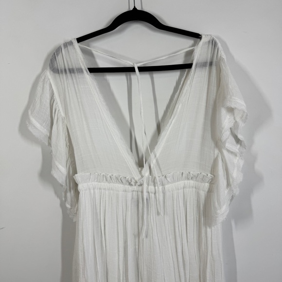 Aakaa White Boho Deep V-Neck Tassel Waist Beach Cover-Up Maxi Dress Size S - Picture 9 of 16